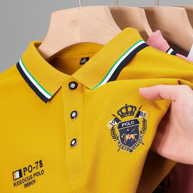 summer Men's Casual Embroidery Short Sleeve Polo Shirt New Fashion Solid Color Top