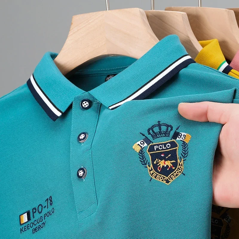 summer Men's Casual Embroidery Short Sleeve Polo Shirt New Fashion Solid Color Top