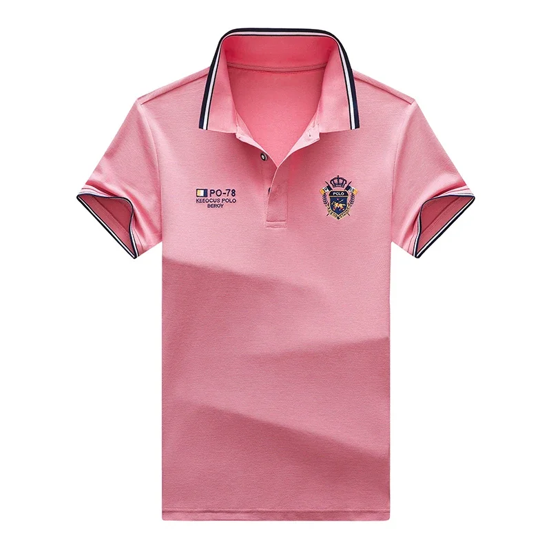 summer Men's Casual Embroidery Short Sleeve Polo Shirt New Fashion Solid Color Top