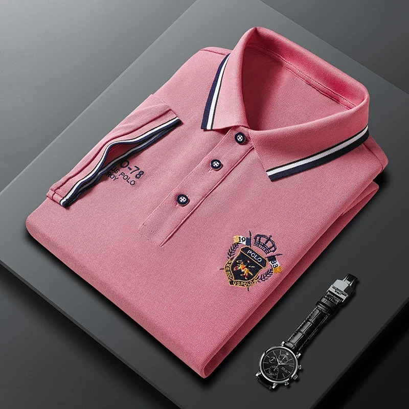summer Men's Casual Embroidery Short Sleeve Polo Shirt New Fashion Solid Color Top