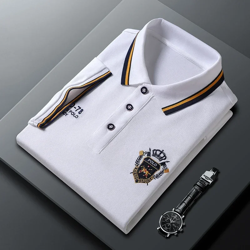 summer Men's Casual Embroidery Short Sleeve Polo Shirt New Fashion Solid Color Top