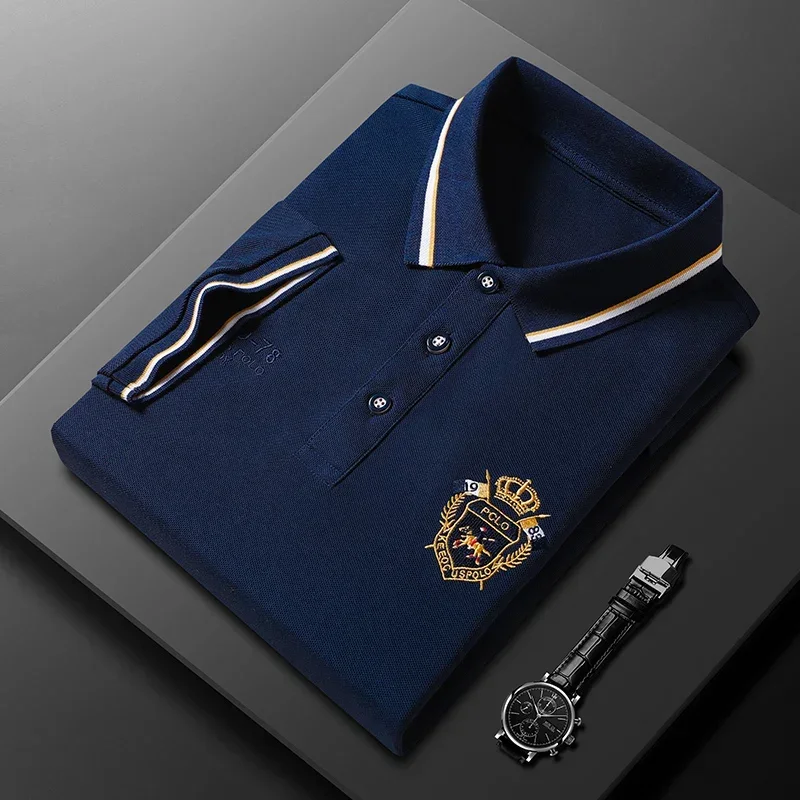 summer Men's Casual Embroidery Short Sleeve Polo Shirt New Fashion Solid Color Top