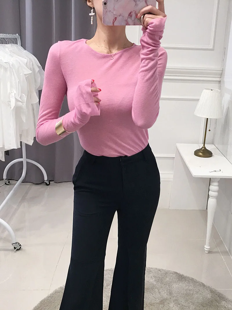Sexy Shirt Women T-Shirt Long Sleeve Korean Style Slim Basic Elasticity Tshirt Top Womens Clothing T Shirt Femme