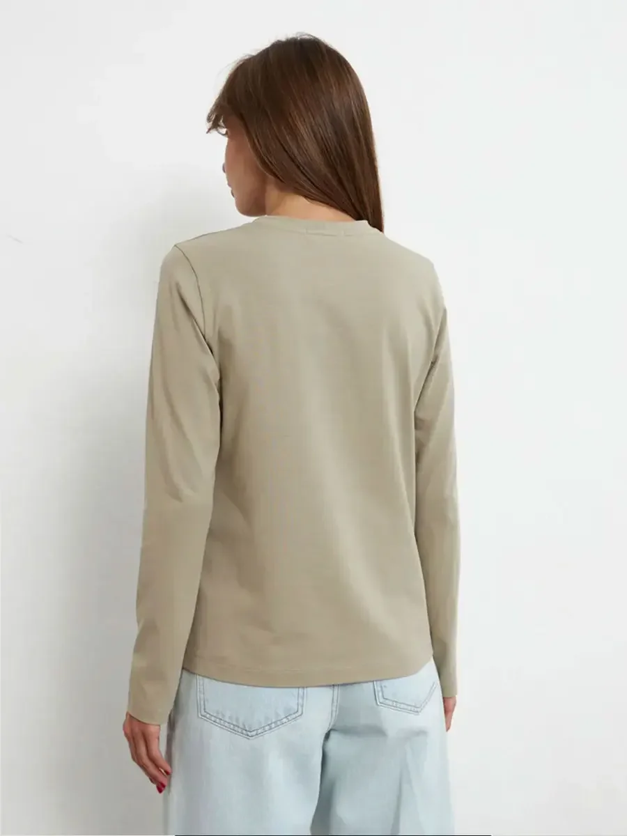 Bornladies Women's Spring Autumn 100% Cotton T-shirt Bottoming Basic Solid Lady Long Sleeve Loose Tops Shirts Oversized T Shirt