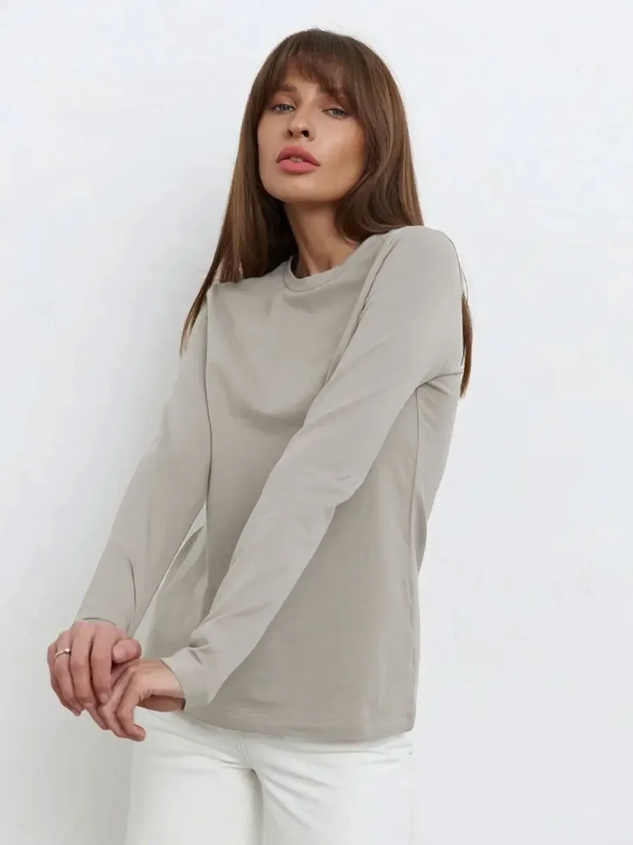 Bornladies Women's Spring Autumn 100% Cotton T-shirt Bottoming Basic Solid Lady Long Sleeve Loose Tops Shirts Oversized T Shirt