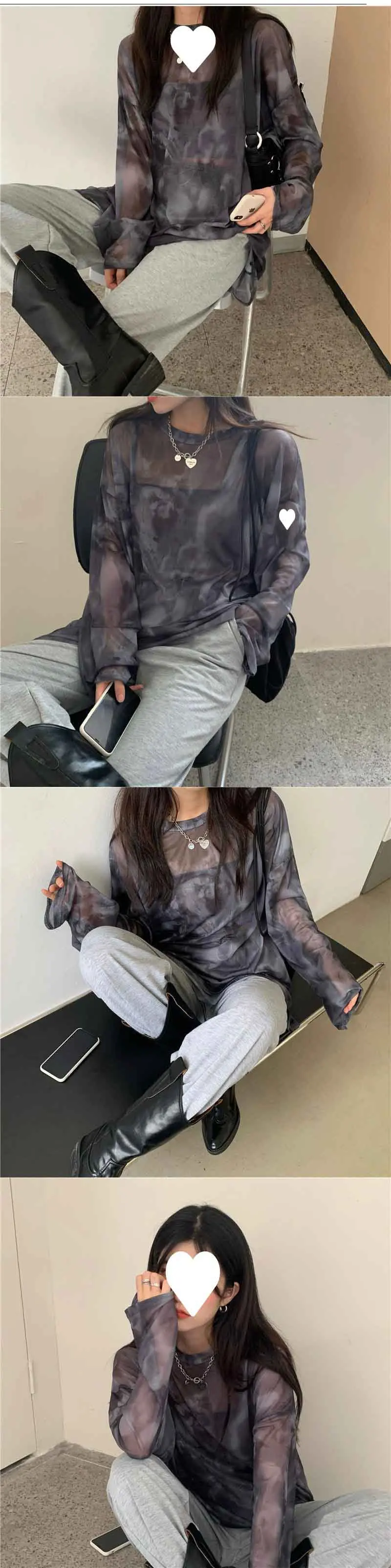 T-shirt Women Tie Dye Long Sleeve Ladies Spring Loose High Street Stylish Thin Leisure Minimalist Harajuku Ins Comfortable Chic