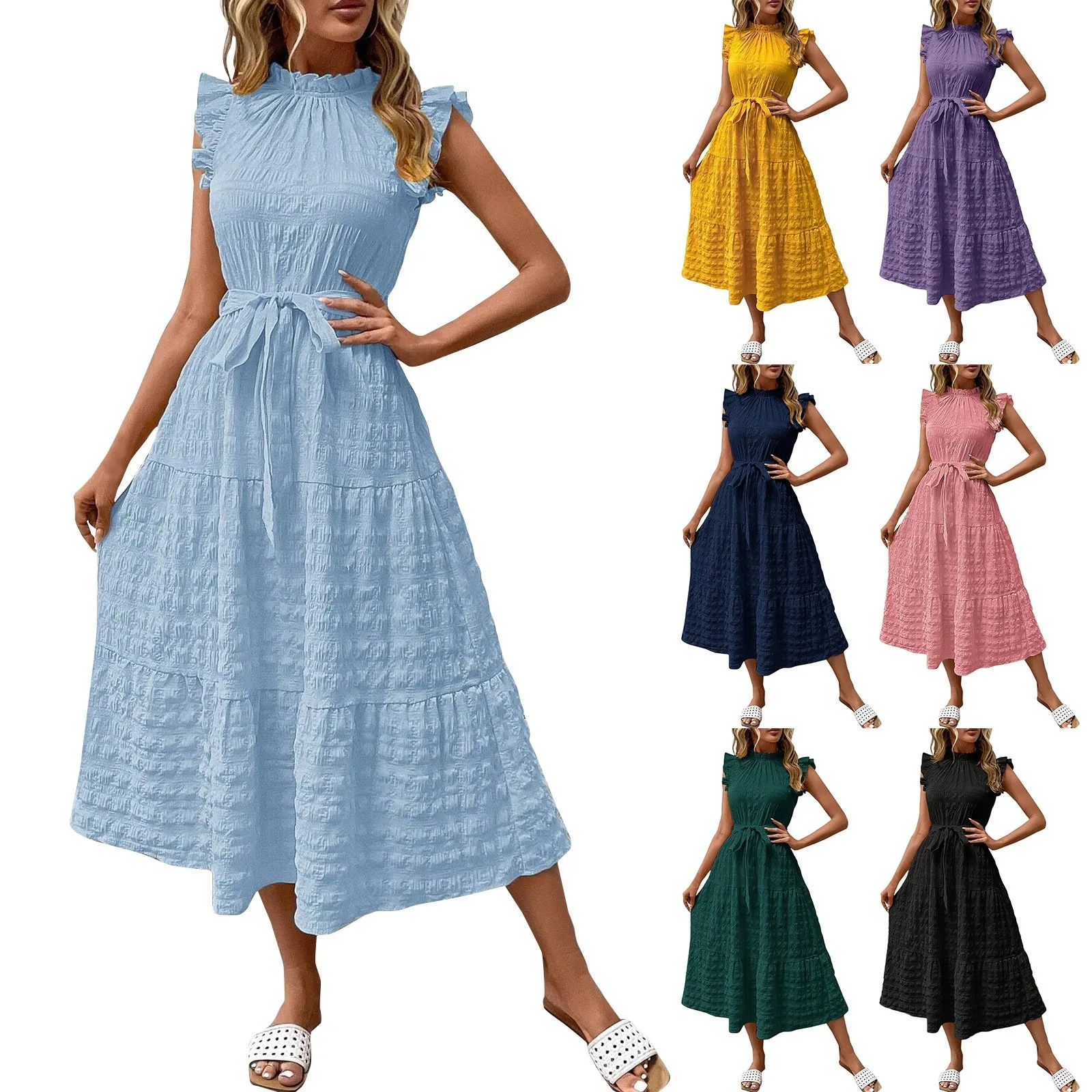 Summer Dresses Sexy Outfits 2024 Solid Color Strap Decoration Elegant Dress Female Vintage Casual Beach Dresses ropa de mujer