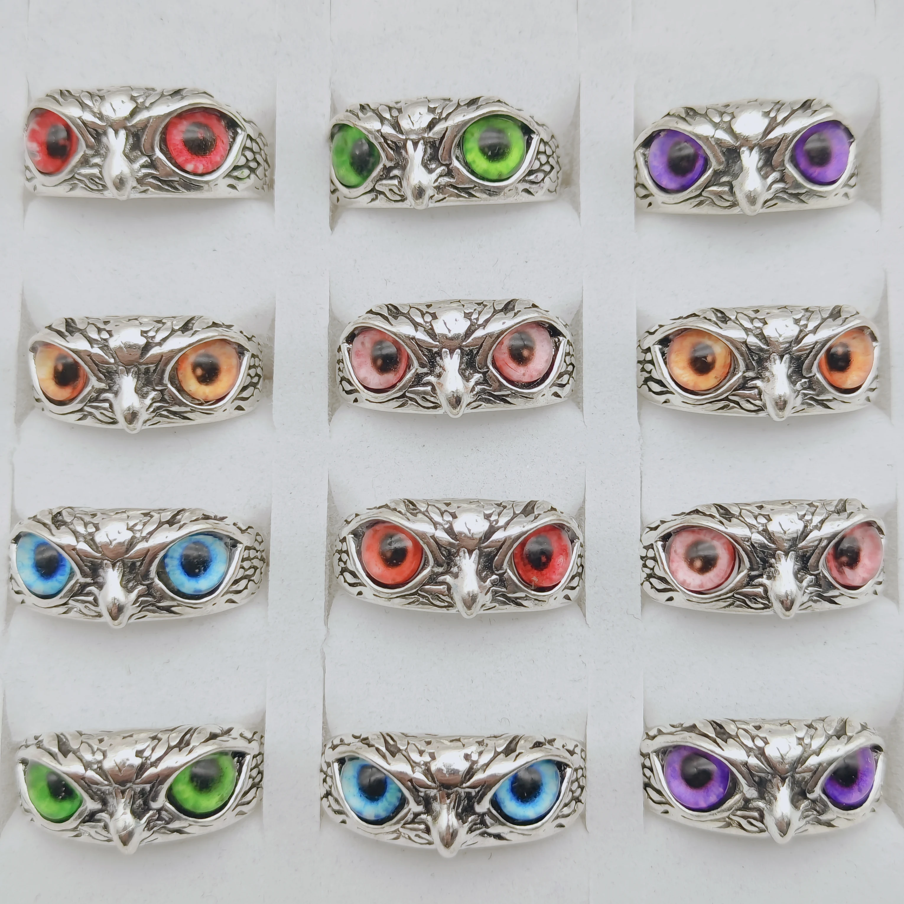12pcs/Lot Wholesale Alloy Ring Set Owl Shape Charm Jewellery Colour Mix Fashion Gift Accessories Finger Decoration