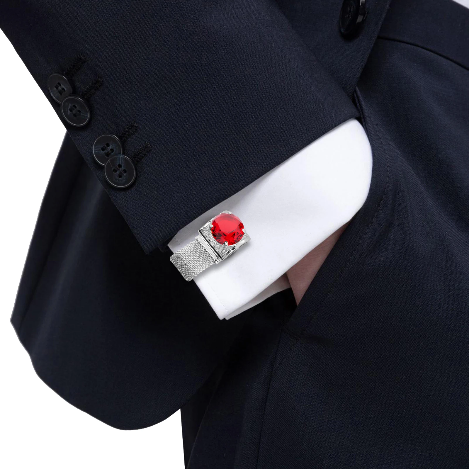 HAWSON Men Birthstone Crystal Cufflinks 17mm Color Stone Cuff Links for Wedding Business Shirt, Birthday Gift for Men