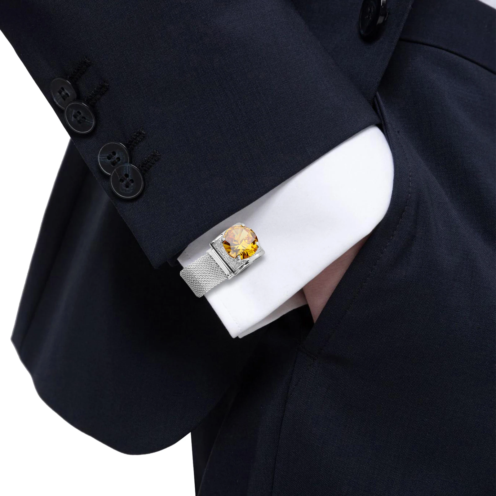 HAWSON Men Birthstone Crystal Cufflinks 17mm Color Stone Cuff Links for Wedding Business Shirt, Birthday Gift for Men