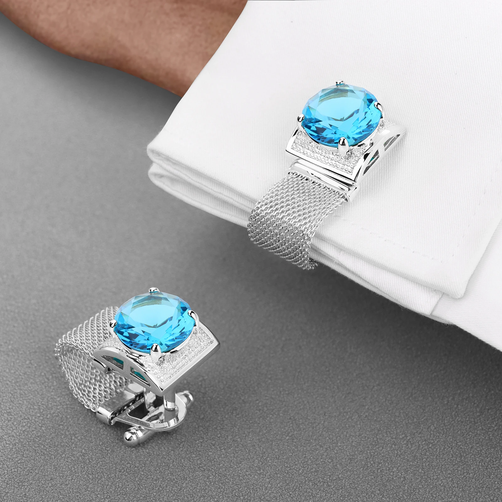 HAWSON Men Birthstone Crystal Cufflinks 17mm Color Stone Cuff Links for Wedding Business Shirt, Birthday Gift for Men