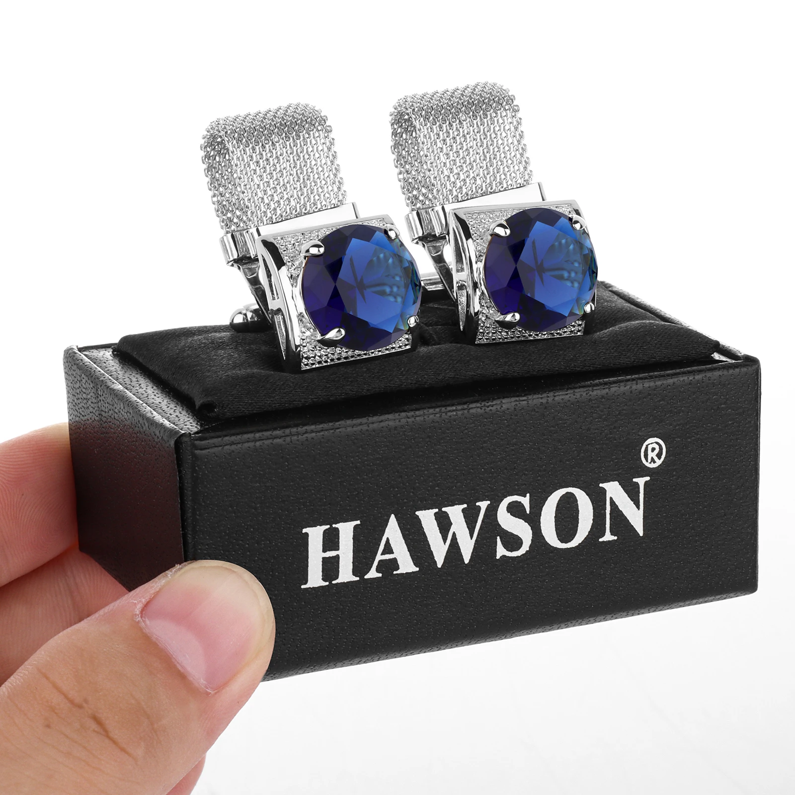 HAWSON Men Birthstone Crystal Cufflinks 17mm Color Stone Cuff Links for Wedding Business Shirt, Birthday Gift for Men