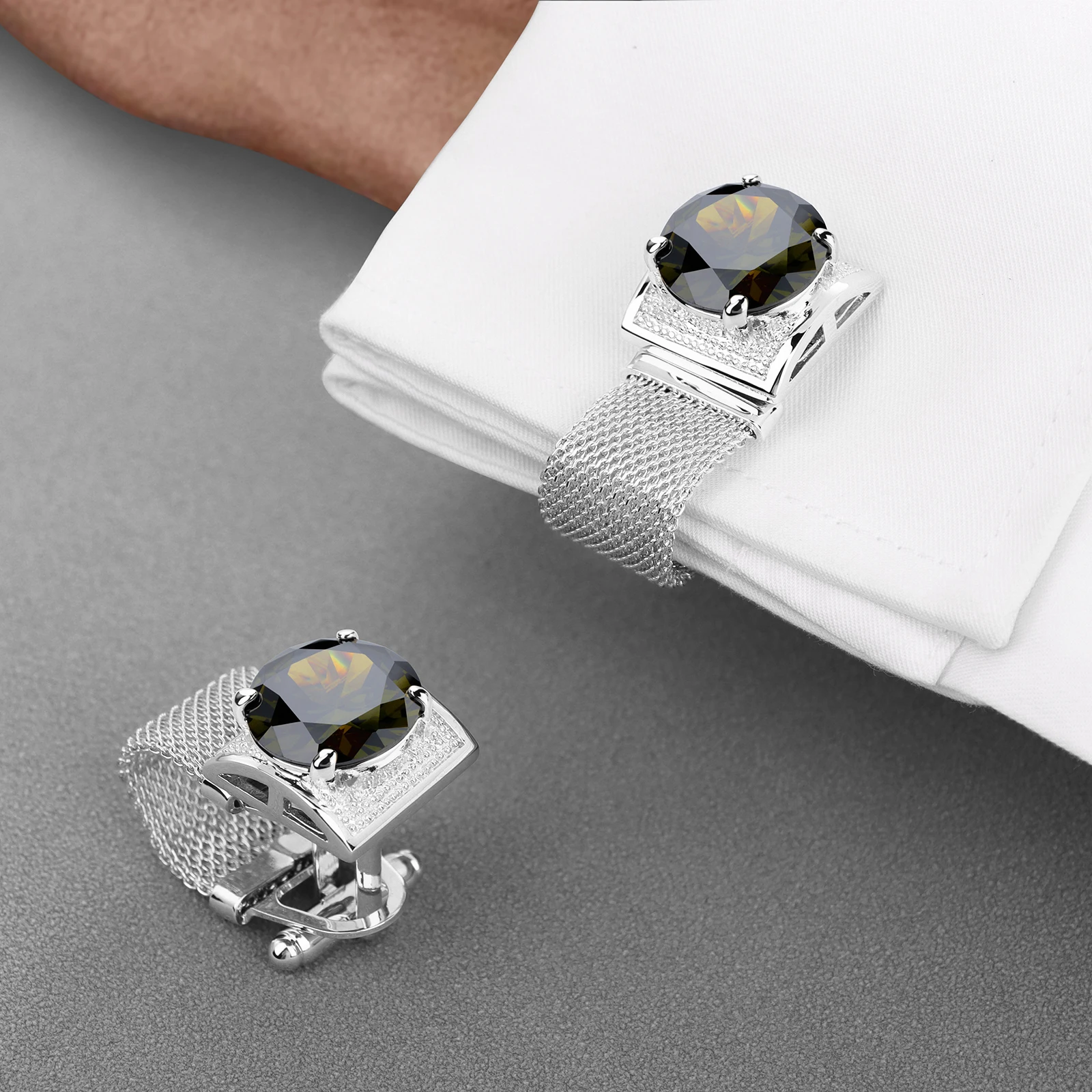 HAWSON Men Birthstone Crystal Cufflinks 17mm Color Stone Cuff Links for Wedding Business Shirt, Birthday Gift for Men