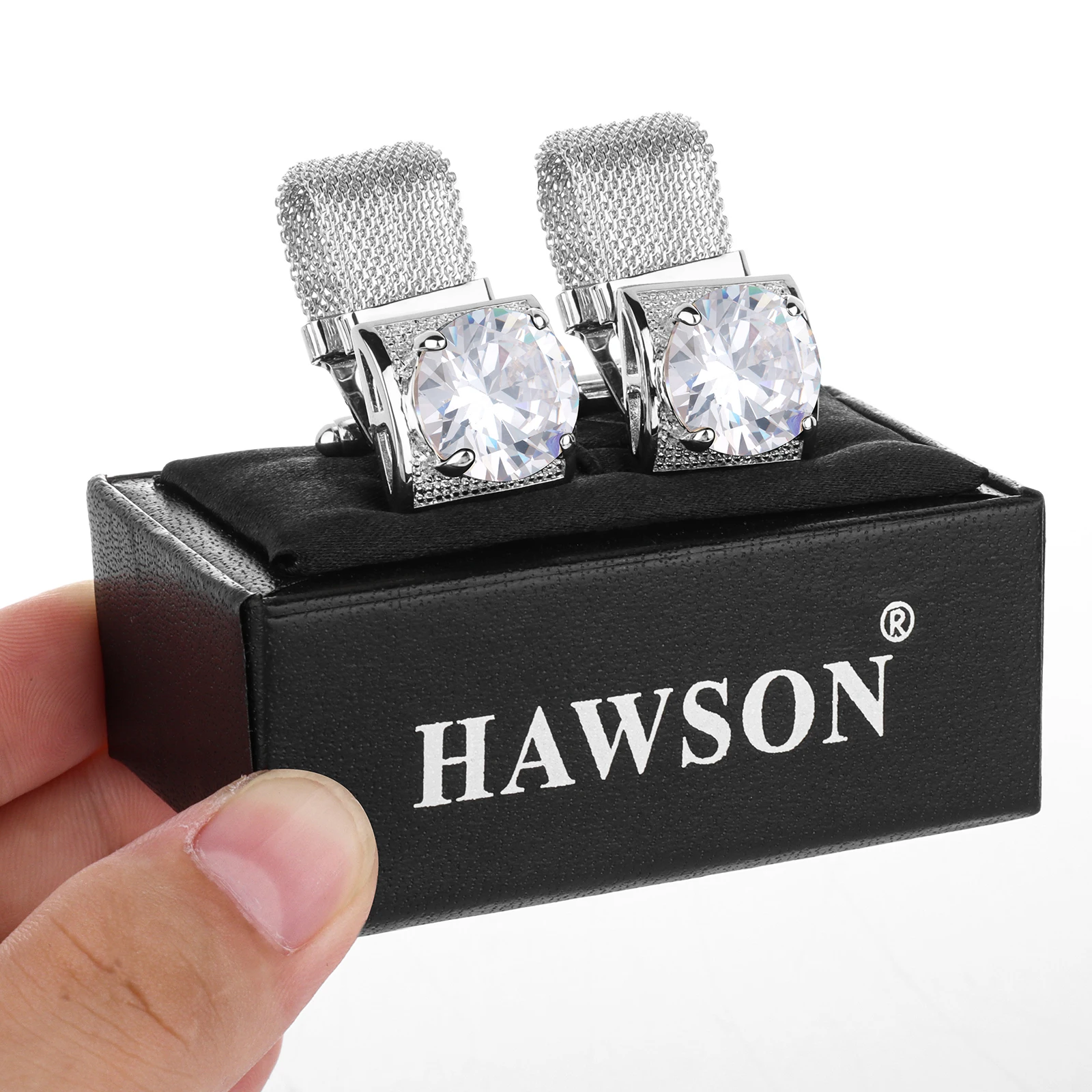 HAWSON Men Birthstone Crystal Cufflinks 17mm Color Stone Cuff Links for Wedding Business Shirt, Birthday Gift for Men