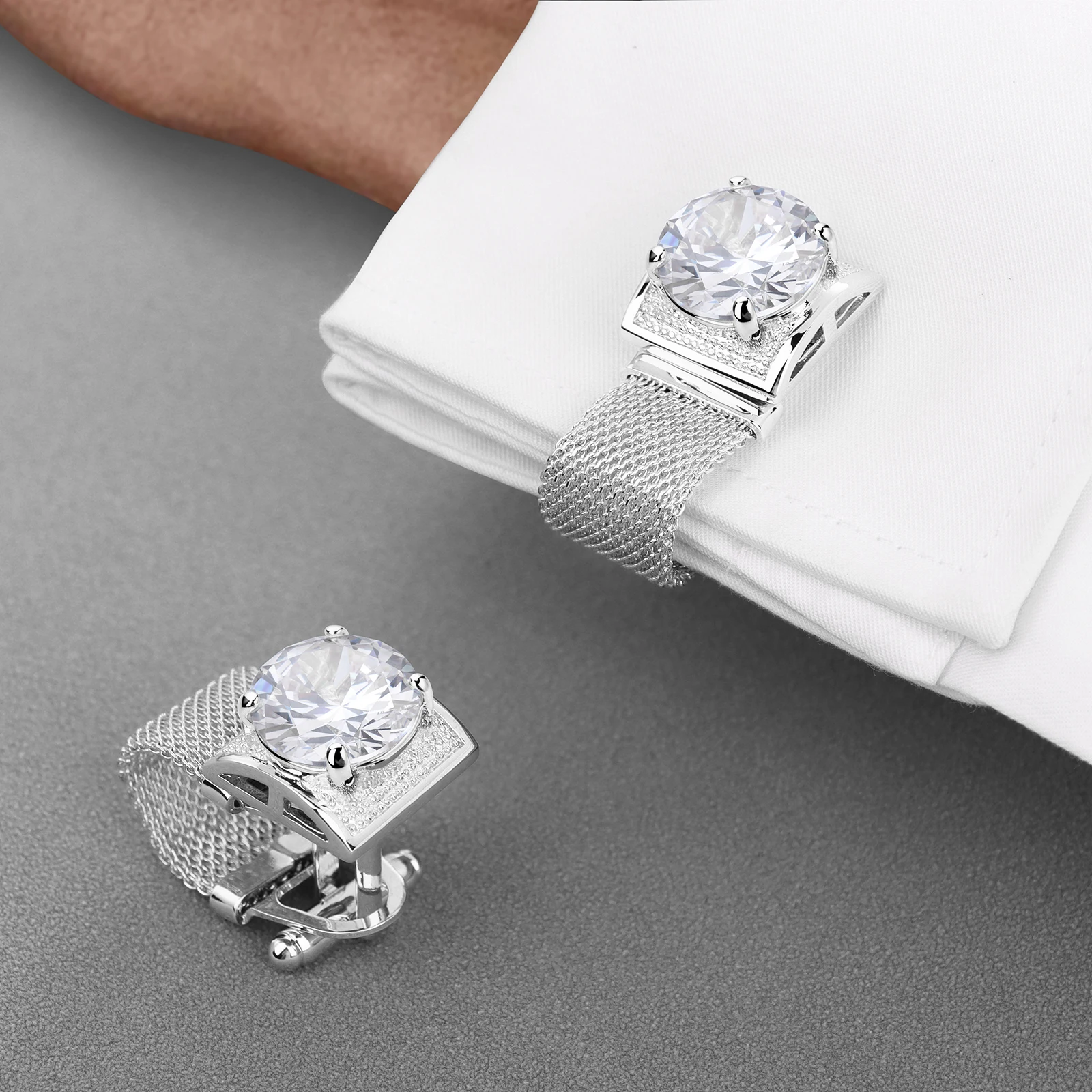 HAWSON Men Birthstone Crystal Cufflinks 17mm Color Stone Cuff Links for Wedding Business Shirt, Birthday Gift for Men