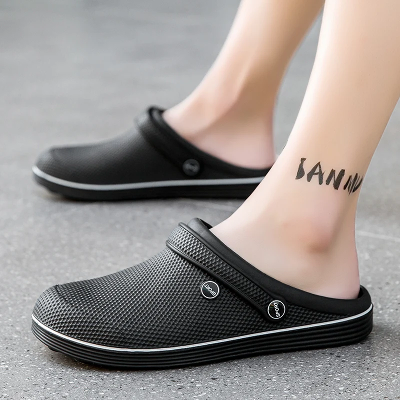 Men's flat EVA plastic waterproof perforated shoes with 2 pairs of sandals and slippers, fisherman's shoes, nurse's shoes