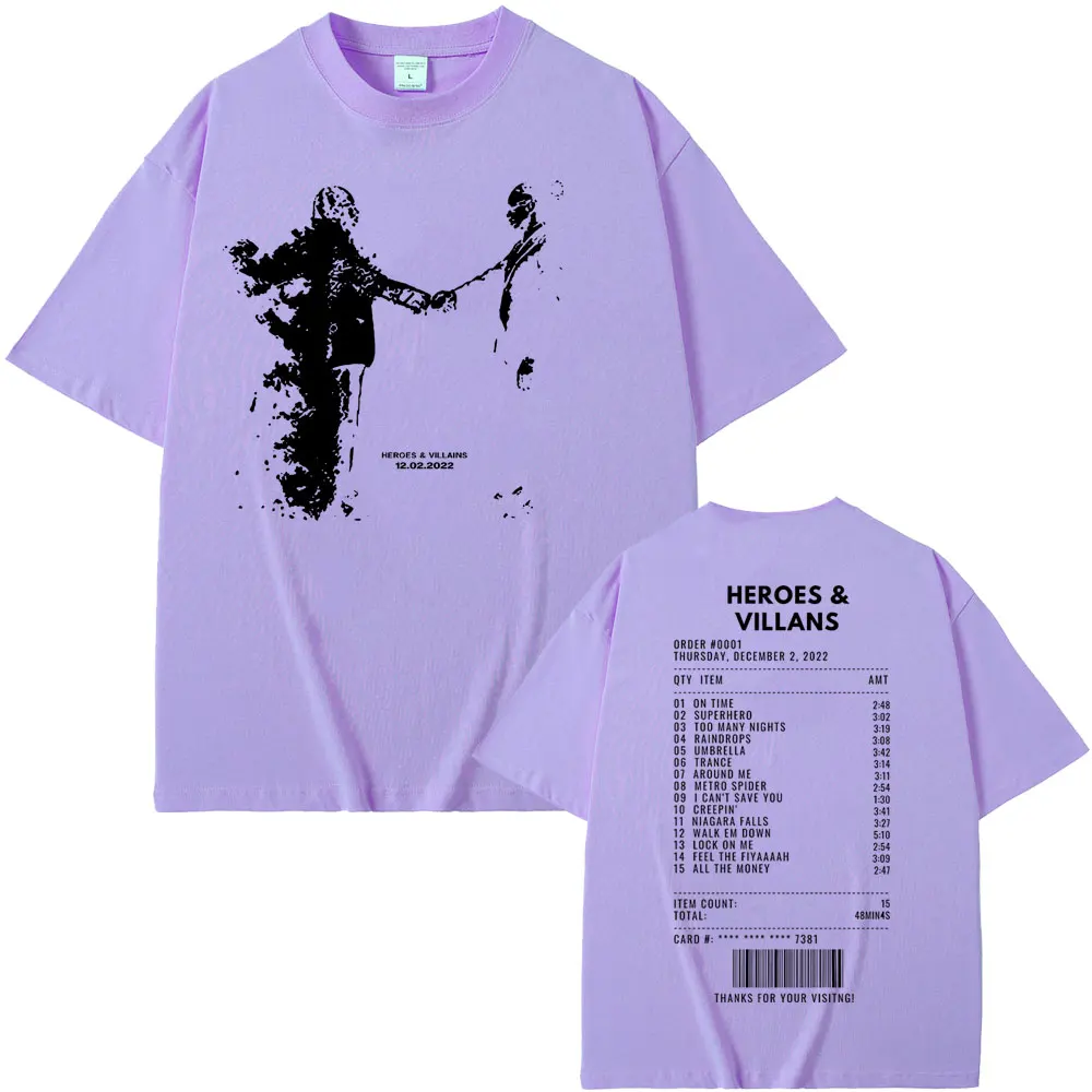 Rapper Metro Boomin Heroes & Villains Double Sided Print T-shirts Men Women Hip Hop Vintage Oversize Tshirt Male Cool Streetwear