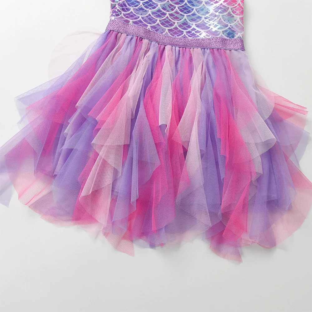 DXTON Summer Sleeveless Dresses For Girls Irregular Tulle Kids Princess Dress Mermaid Party Prom Toddler Children Costumes 3-12Y