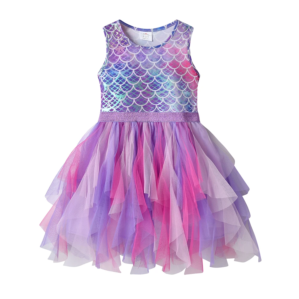 DXTON Summer Sleeveless Dresses For Girls Irregular Tulle Kids Princess Dress Mermaid Party Prom Toddler Children Costumes 3-12Y