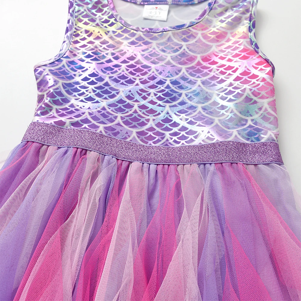 DXTON Summer Sleeveless Dresses For Girls Irregular Tulle Kids Princess Dress Mermaid Party Prom Toddler Children Costumes 3-12Y