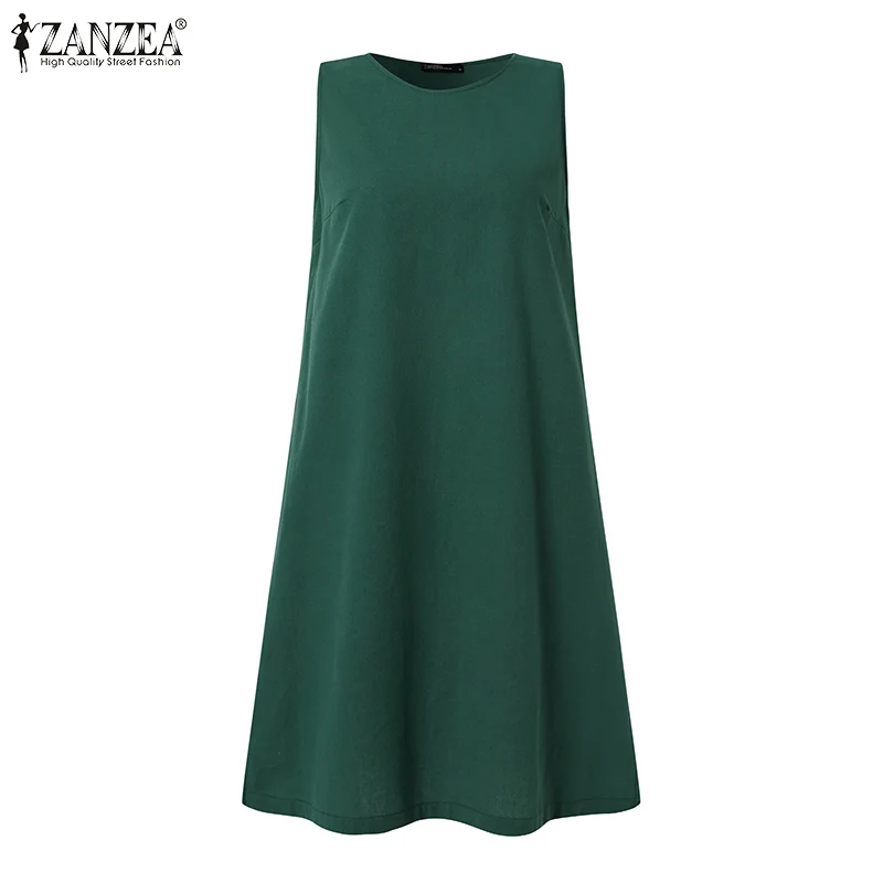 2024 Summer Dress ZANZEA Fashion Sleeveless Beach Vestidos Office Work Sundress Women Elegant Solid Color Dresses Robe Femme