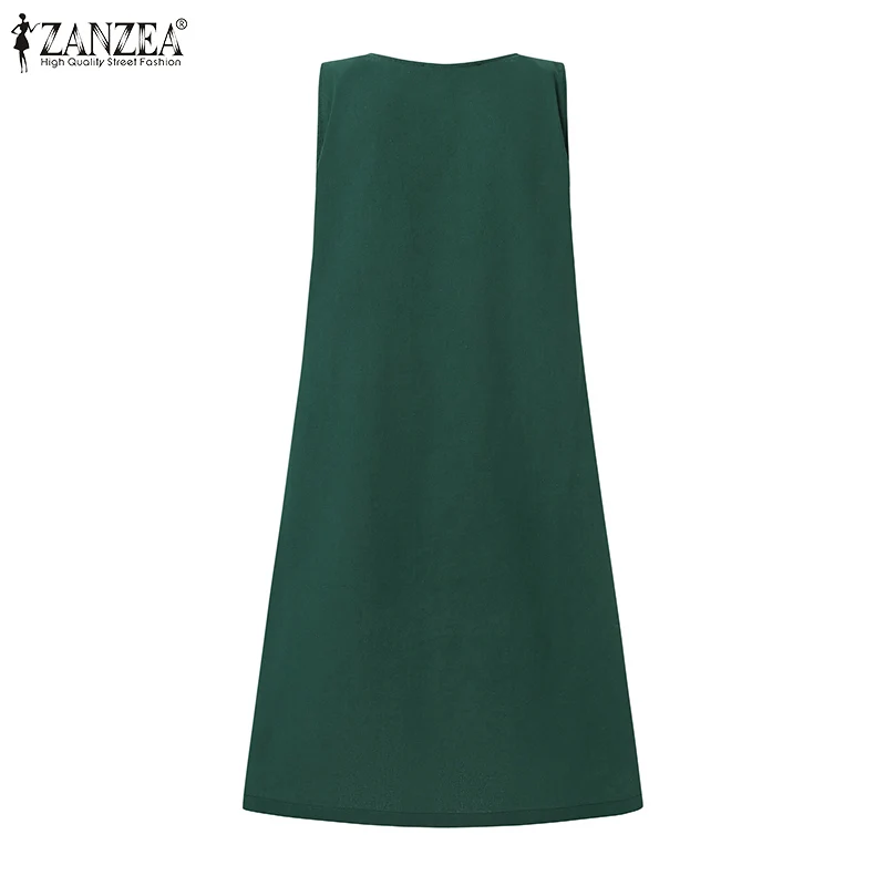 2024 Summer Dress ZANZEA Fashion Sleeveless Beach Vestidos Office Work Sundress Women Elegant Solid Color Dresses Robe Femme