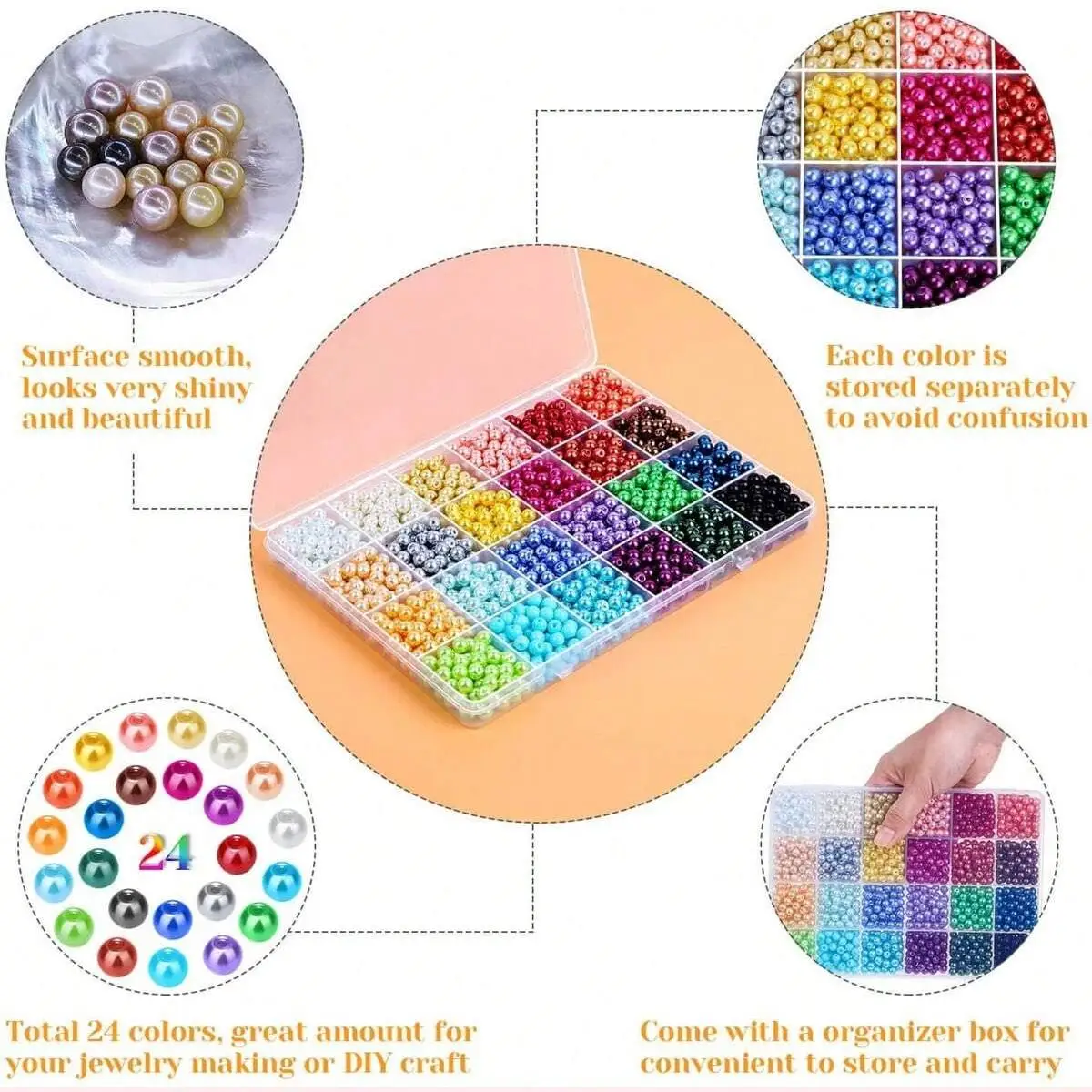 1680pcs 6mm 24 Colors Faux Pearl Set DIY Bracelet Necklace Making Materials with Box