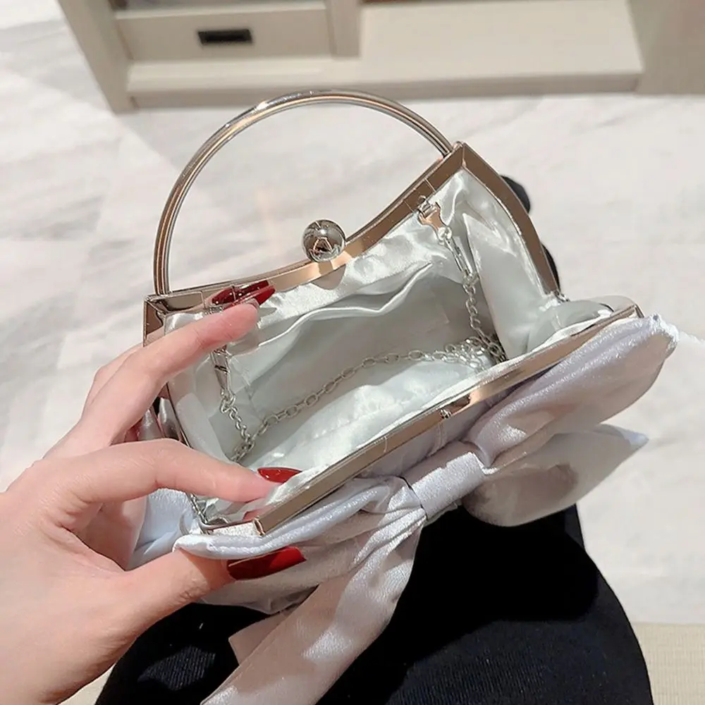 Gold Bright Silk Bowknot Evening Bag Women Elegant Fashion Banquet Clutch Chain Shoulder Bags Luxury Purse Female Party Handbags