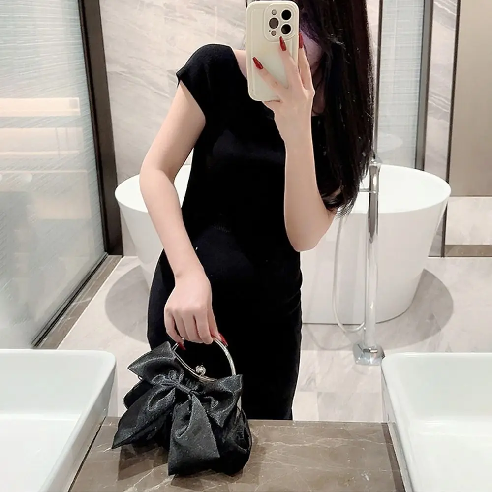 Gold Bright Silk Bowknot Evening Bag Women Elegant Fashion Banquet Clutch Chain Shoulder Bags Luxury Purse Female Party Handbags