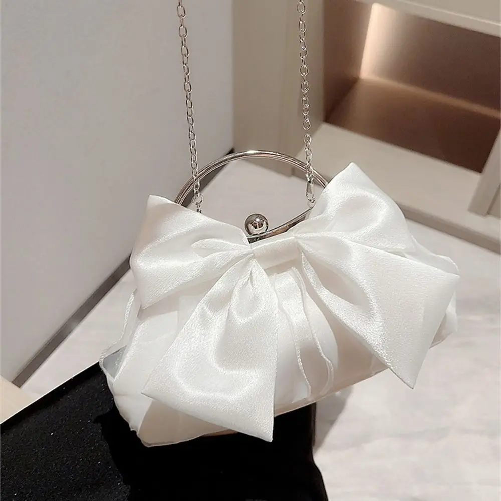 Gold Bright Silk Bowknot Evening Bag Women Elegant Fashion Banquet Clutch Chain Shoulder Bags Luxury Purse Female Party Handbags