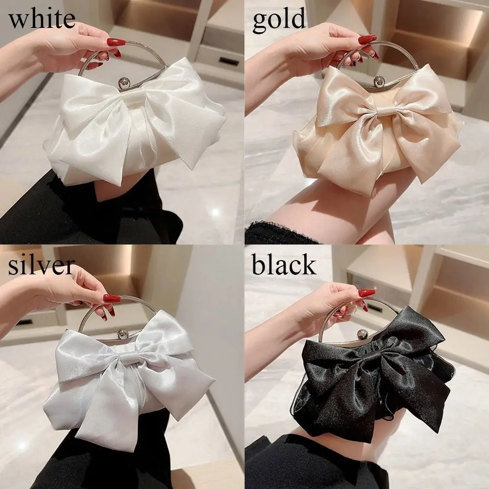 Gold Bright Silk Bowknot Evening Bag Women Elegant Fashion Banquet Clutch Chain Shoulder Bags Luxury Purse Female Party Handbags