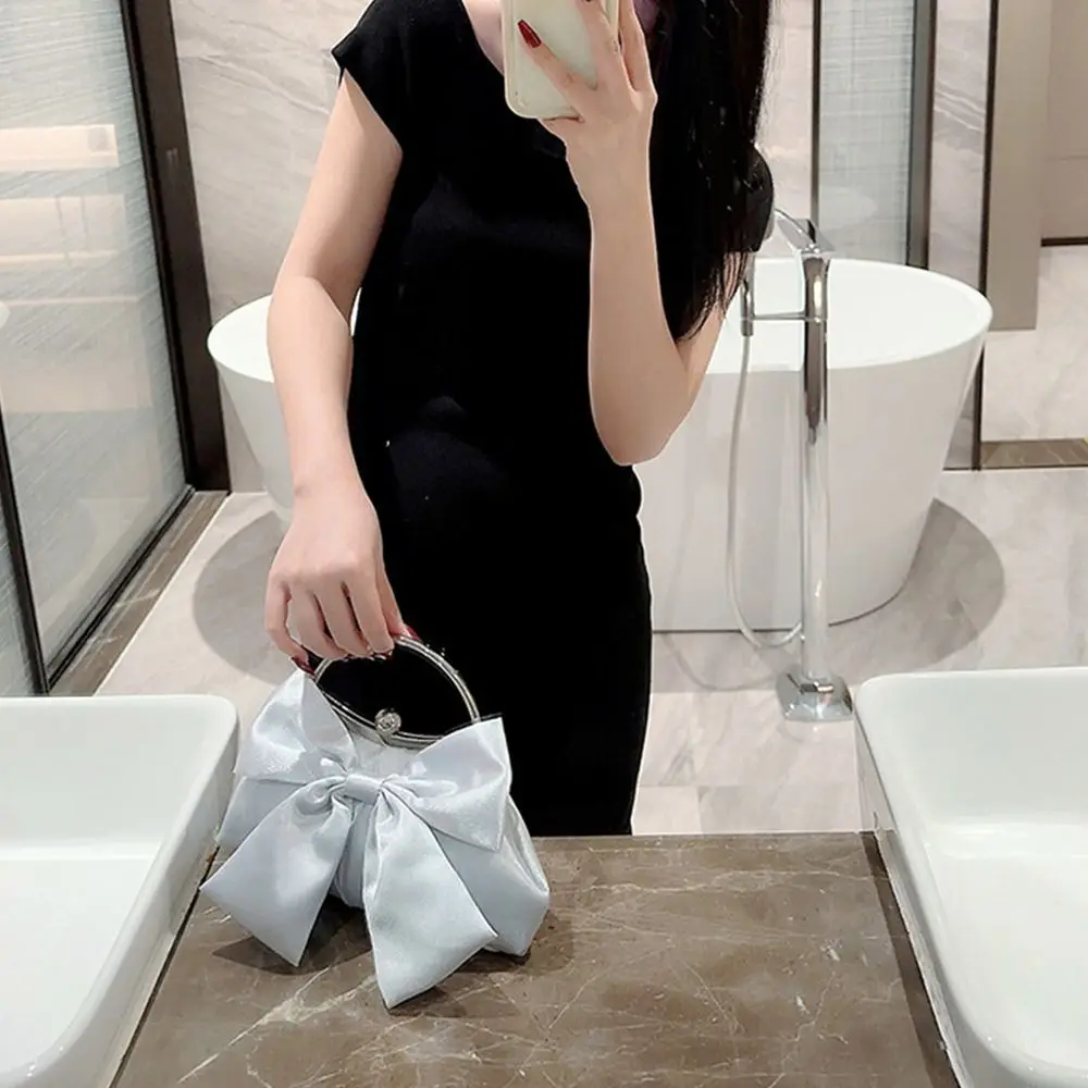Gold Bright Silk Bowknot Evening Bag Women Elegant Fashion Banquet Clutch Chain Shoulder Bags Luxury Purse Female Party Handbags