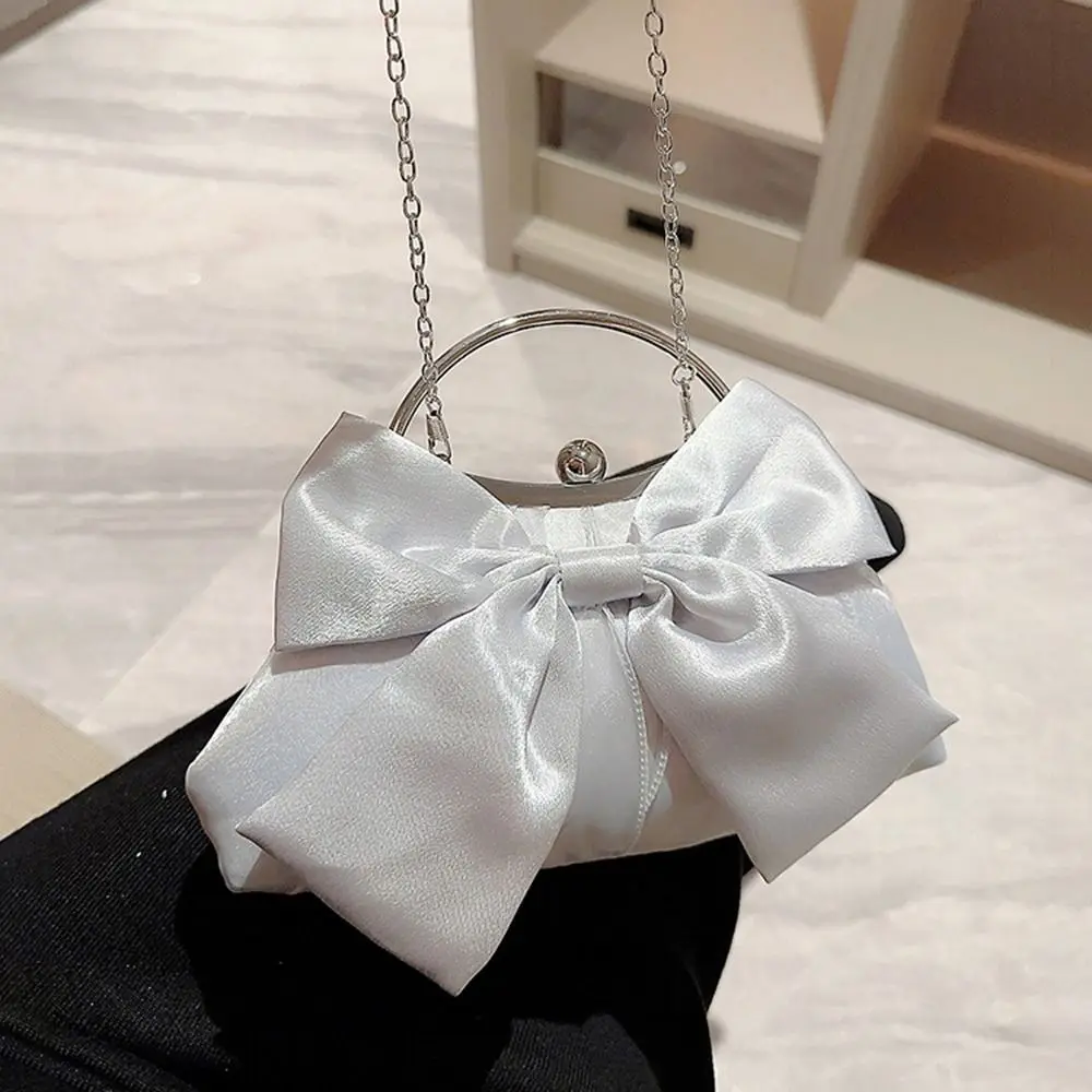 Gold Bright Silk Bowknot Evening Bag Women Elegant Fashion Banquet Clutch Chain Shoulder Bags Luxury Purse Female Party Handbags