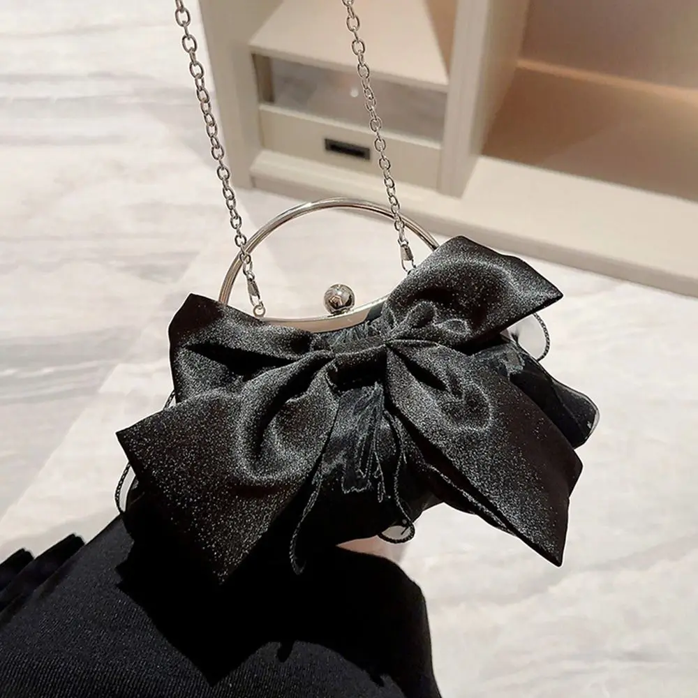 Gold Bright Silk Bowknot Evening Bag Women Elegant Fashion Banquet Clutch Chain Shoulder Bags Luxury Purse Female Party Handbags