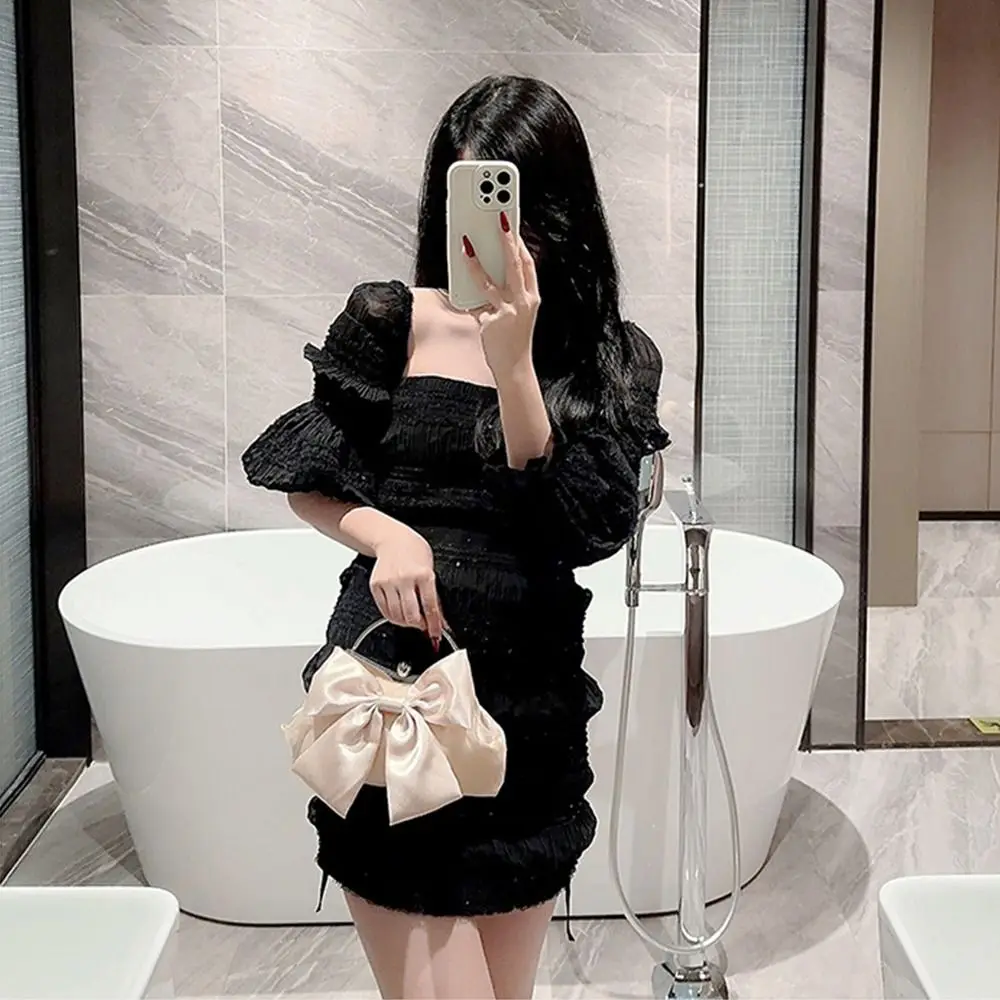 Gold Bright Silk Bowknot Evening Bag Women Elegant Fashion Banquet Clutch Chain Shoulder Bags Luxury Purse Female Party Handbags