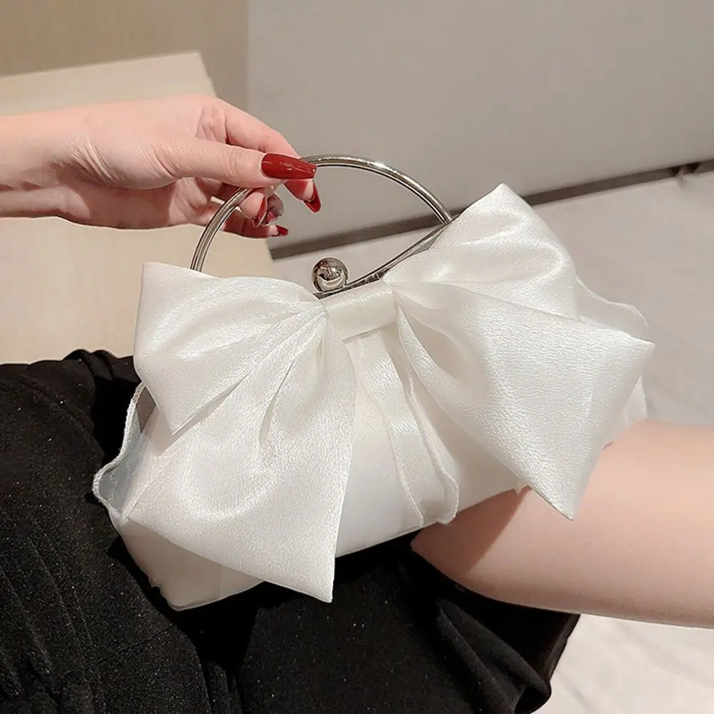 Gold Bright Silk Bowknot Evening Bag Women Elegant Fashion Banquet Clutch Chain Shoulder Bags Luxury Purse Female Party Handbags
