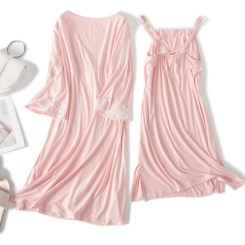 2pcs/Set Pregnancy Pajamas Sleepwear Nursing Pregnant Woman Sling Breastfeeding Nightgown Maternity Labor Dress+Robe Childbirth