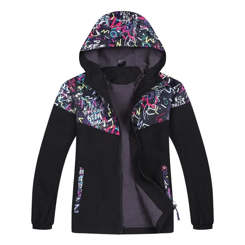 Dubbped Spring Autumn Jacket Boys Girls Waterproof Windbreaker Raincoat Graffiti Design Coat Polar Fleece Windproof Clothes