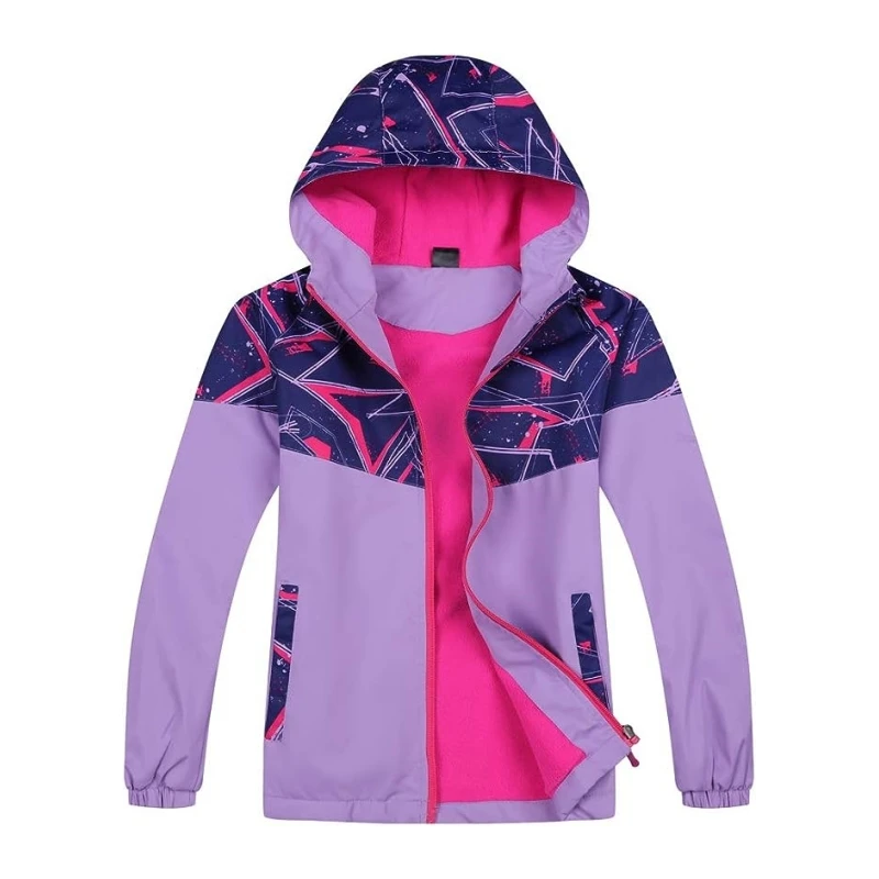 Dubbped Spring Autumn Jacket Boys Girls Waterproof Windbreaker Raincoat Graffiti Design Coat Polar Fleece Windproof Clothes