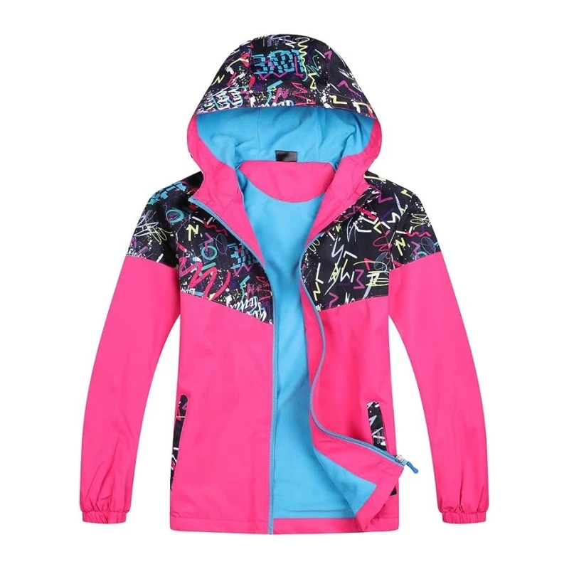 Dubbped Spring Autumn Jacket Boys Girls Waterproof Windbreaker Raincoat Graffiti Design Coat Polar Fleece Windproof Clothes