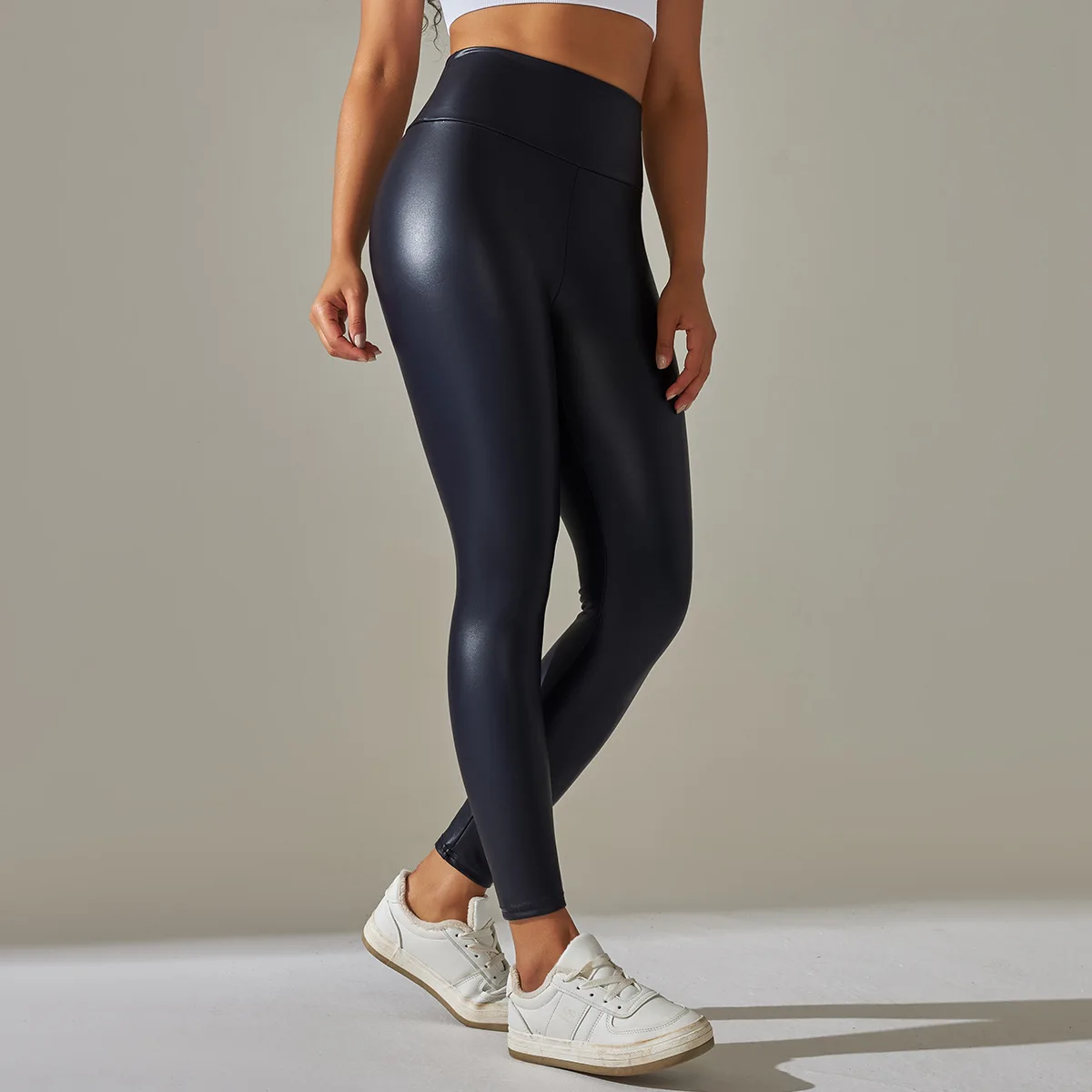 New PU Ieather Pants FOR WOMEN'S Colorful High Waisted Tight Fitting Slimming and Yoga Leggings for External Wear