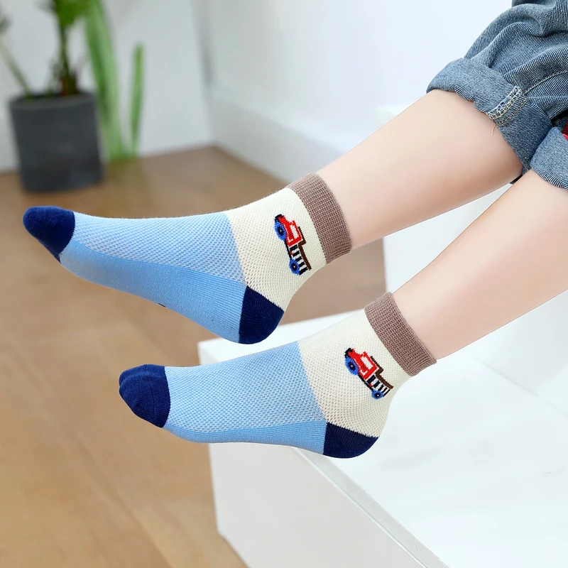 5Pairs/Lot Children's Car Socks Pure Cotton Spring And Summer Thin Boys' Mesh Breathable Sports Socks 3-15Years
