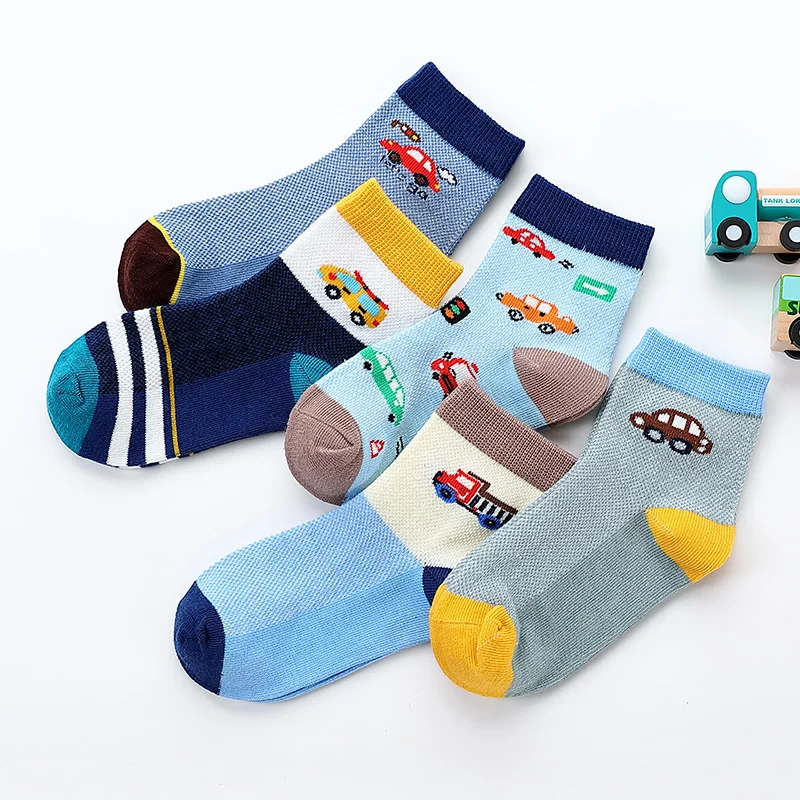 5Pairs/Lot Children's Car Socks Pure Cotton Spring And Summer Thin Boys' Mesh Breathable Sports Socks 3-15Years