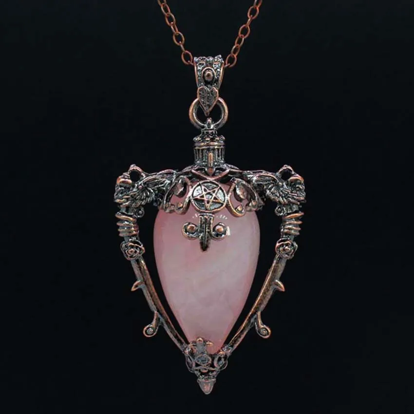 Water Drop Crystal Pendant Necklace for Men and Women Natural Amethyst Rose Quartz Onyx Lapis Lazuli Opal Antique Stone Jewelry