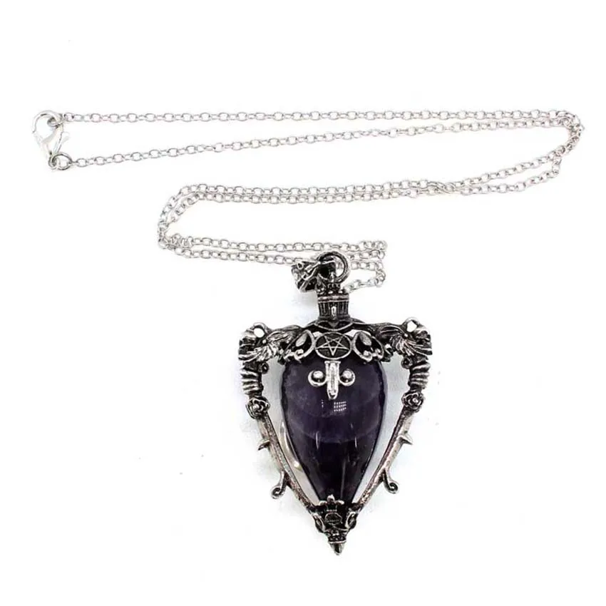 Water Drop Crystal Pendant Necklace for Men and Women Natural Amethyst Rose Quartz Onyx Lapis Lazuli Opal Antique Stone Jewelry