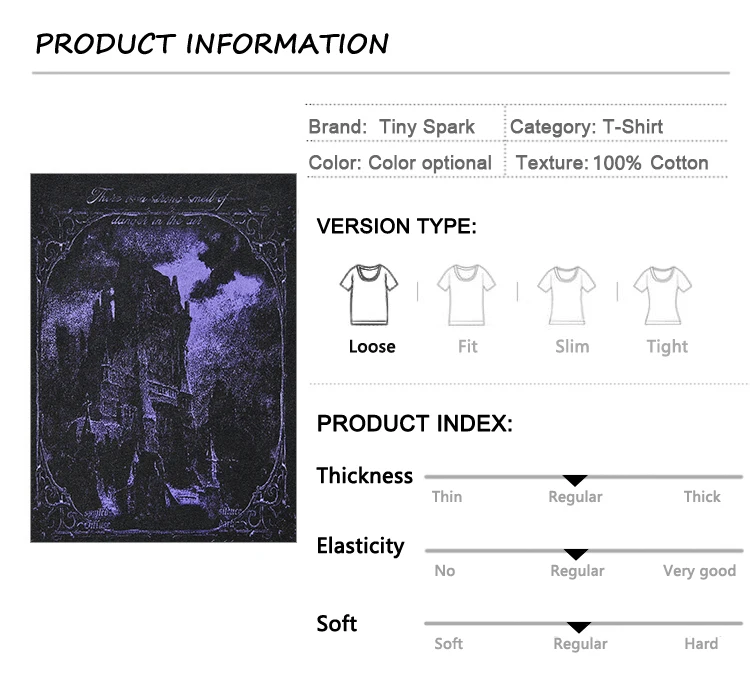 Hip Hop Washed Black T-Shirt Streetwear Vintage Purple Graphic Horror Castle T Shirt Cotton Tshirt Men Tops Tees Unisex Y2K