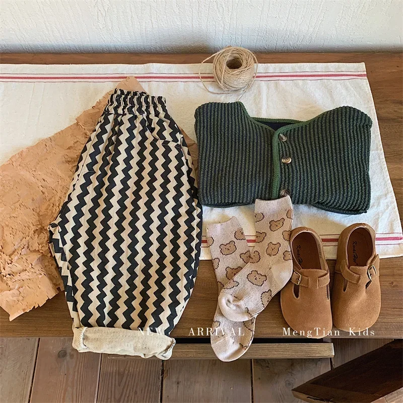 2024 Spring and Autumn New Fashion Korean Style Striped Casual Simple Baby Boys Harem Pants Children Clothing Kids Pants