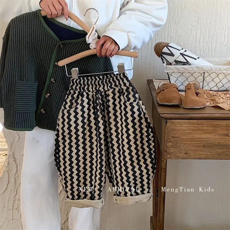 2024 Spring and Autumn New Fashion Korean Style Striped Casual Simple Baby Boys Harem Pants Children Clothing Kids Pants