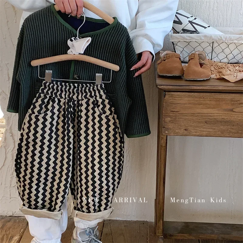 2024 Spring and Autumn New Fashion Korean Style Striped Casual Simple Baby Boys Harem Pants Children Clothing Kids Pants