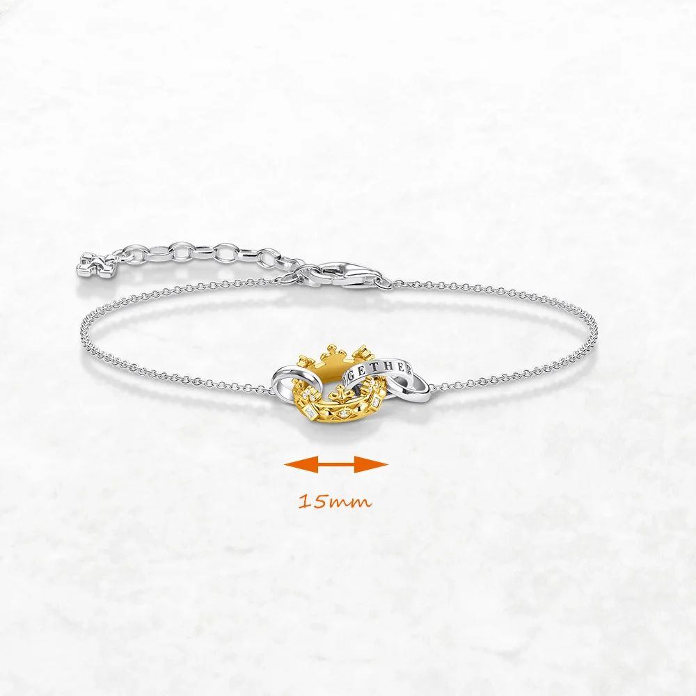 Royal Design Golden Crown Bracelet 925 Sterling Silver Fine Jewelry Europe Women Queen Vintage Gift
